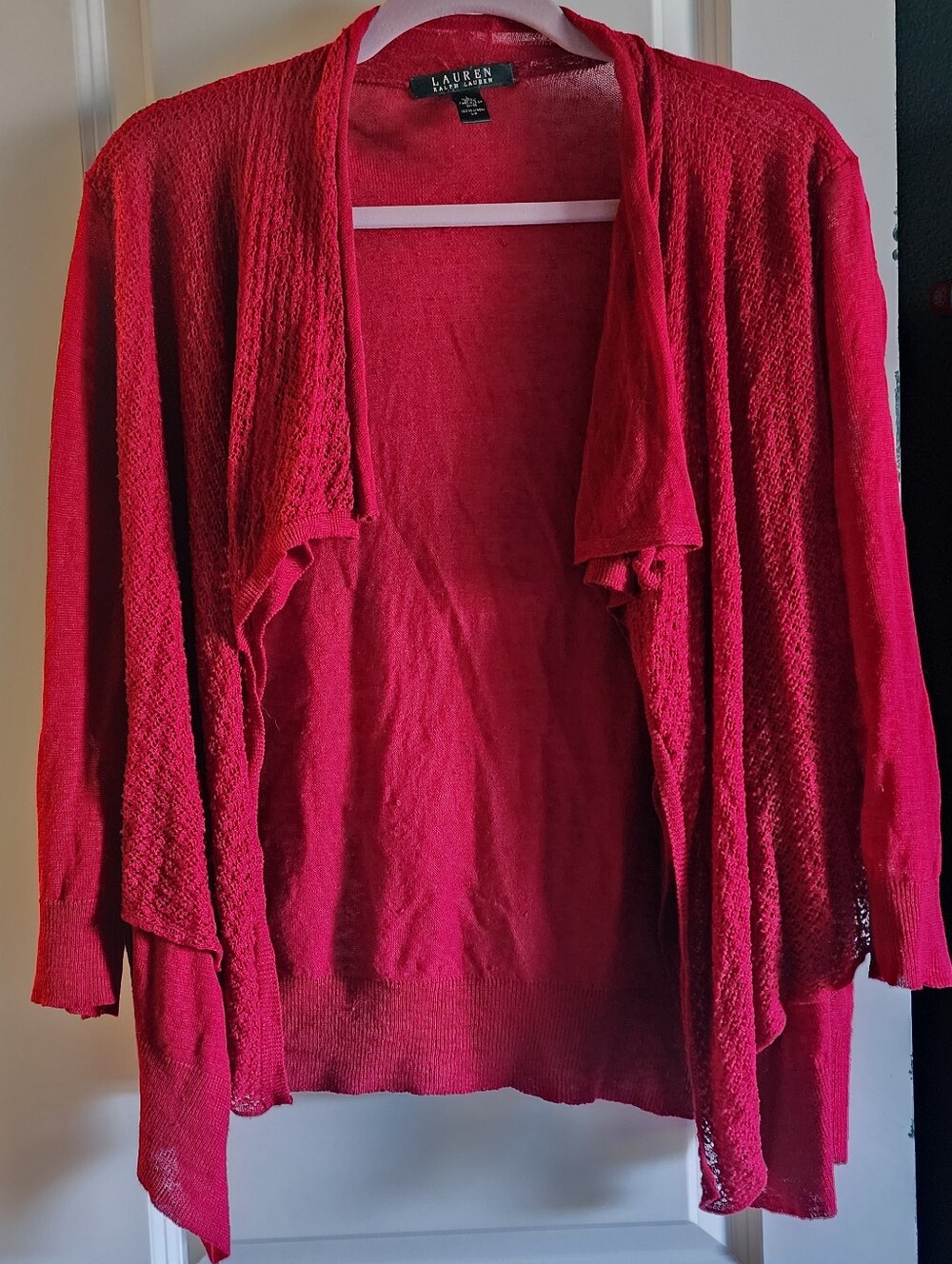 Ralph Lauren Red Open Cardigan 100% Linen Size Large
